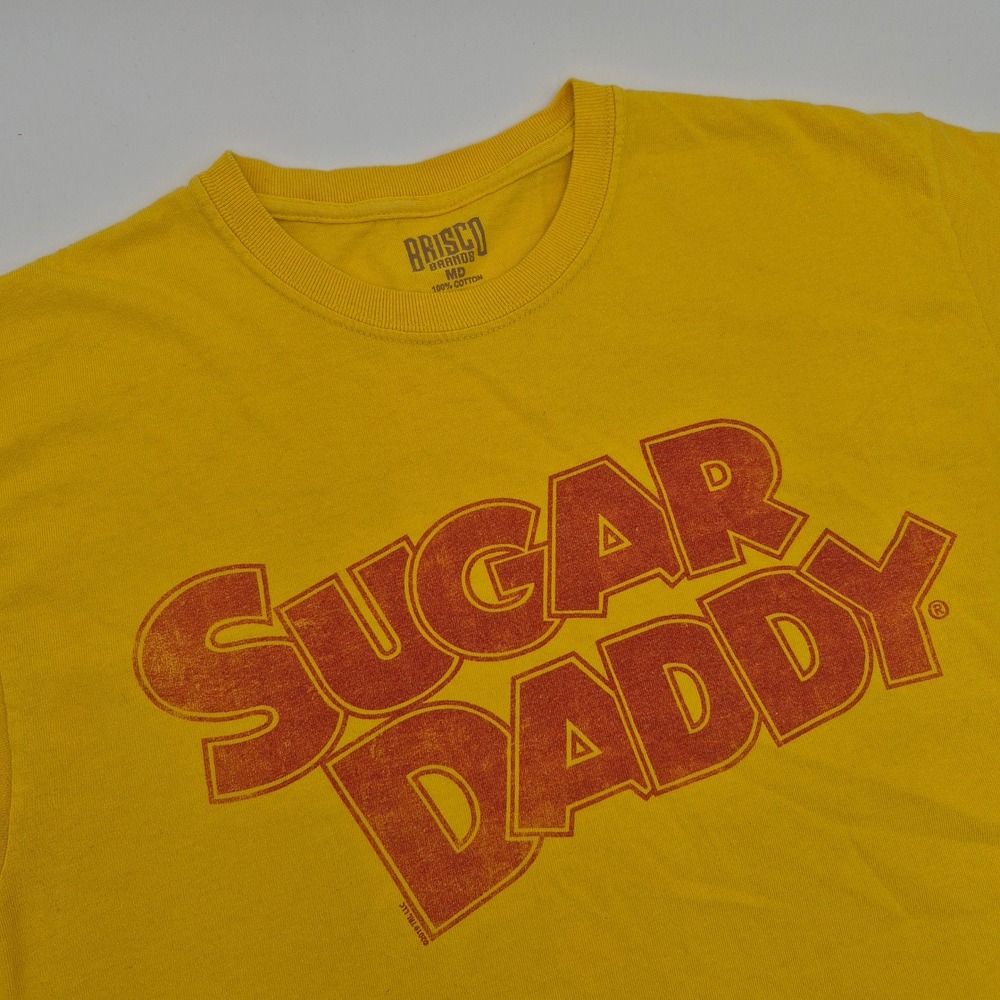 Brisco Brands Sugar Daddy Candy Graphic T-Shirt Mens Medium Yellow Retro Tee